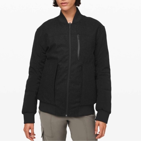 Lululemon Roam Far Wool Bomber Black / Heathered Black size 8 - Picture 1 of 13